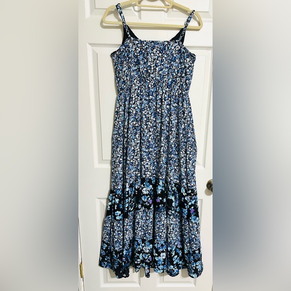 Elle Blue Floral Fit & Flare Maxi Dress Size Large Sundress Boho - Picture 5 of 9